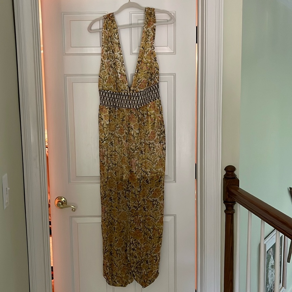 Free People Yellow Floral Chiffon Jumpsuit